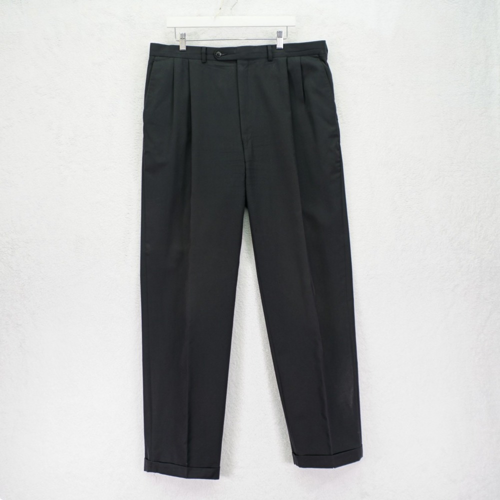 Jack Victor Super 100s Wool Black Michael Dress Pants Trousers Pleated 38 / 30.5